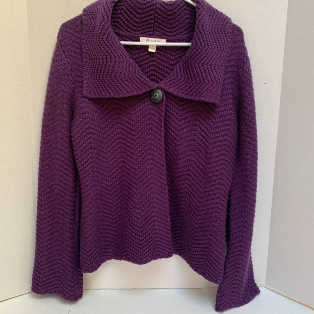 JM Collection Womens Size Small Deep Purple One Button Cardigan Sweater - Picture 4 of 9